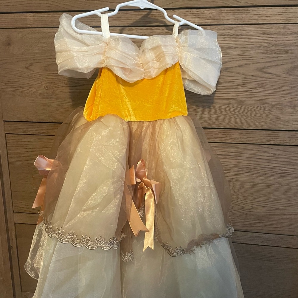 Princess Belle style dress, sz 2-3 yrs w/ matching forearm sleeves